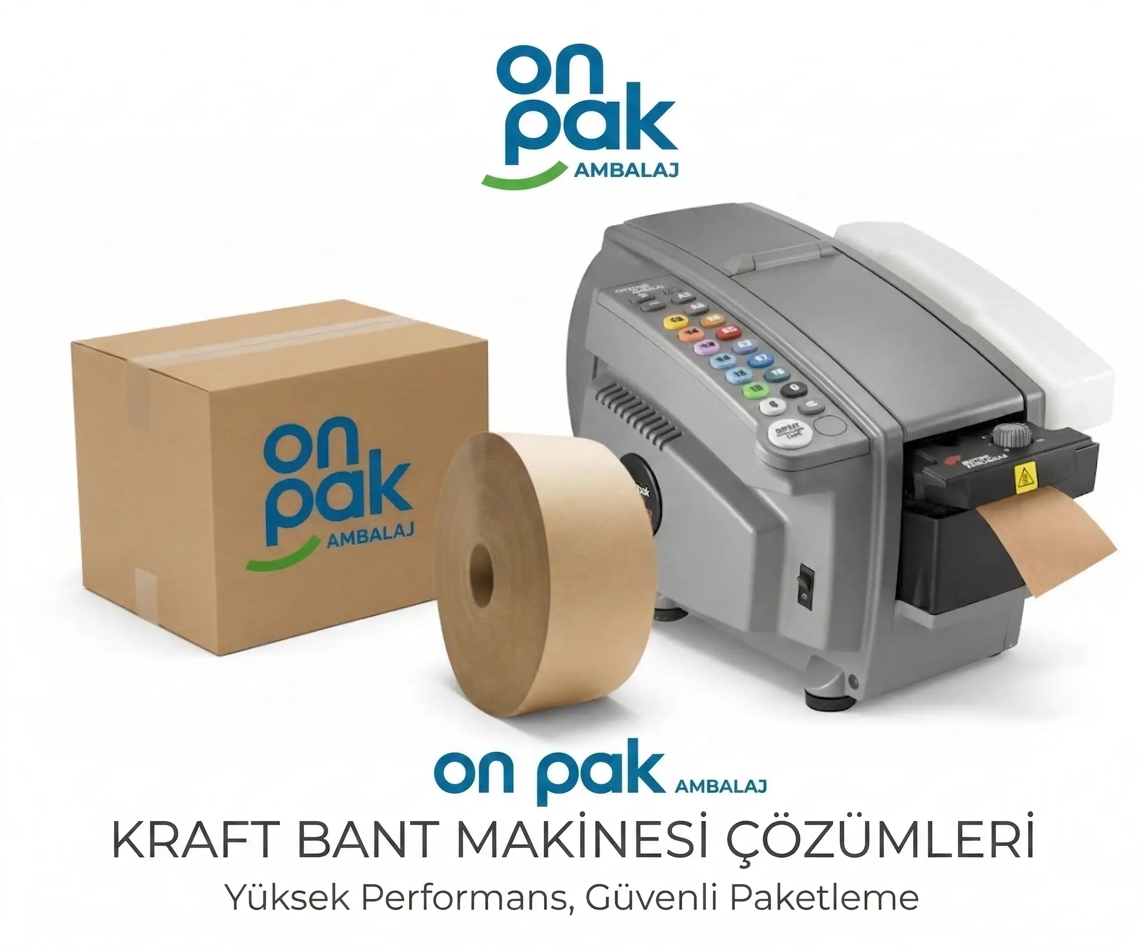 Kraft kağıt bant makinesi - farklı boyuttaki karton kolileri kapatmak için gereken uzunlukta bant çıkartan hızlı paketleme çözümü